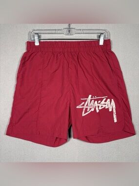 Stussy League Crinkle Shorts Women’s Small Burgundy Red Grunge Streetwear Skater